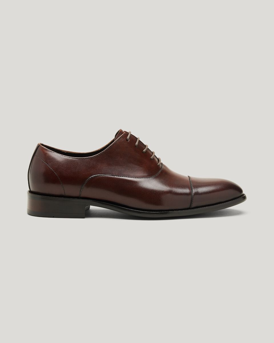 Leather Oxford Dress Shoe With Closed Lacing, Dark Brown, hi-res